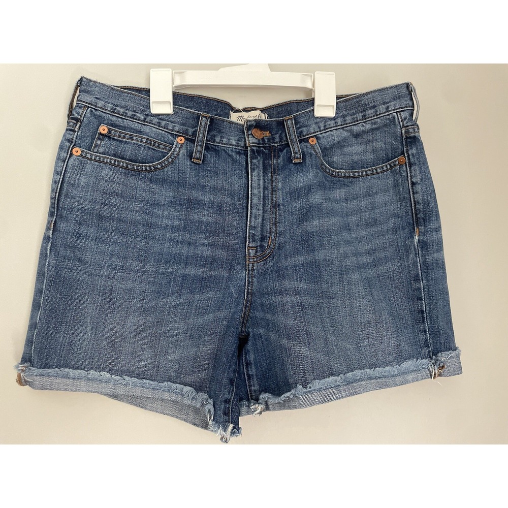 Madewell Women 31 Cut-Off Denim Shorts 4 inch Mid Rise Medium Wash Cotton
